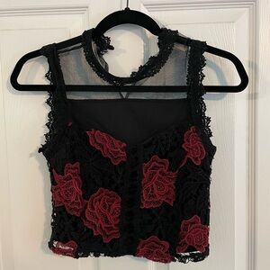 Forever 21 Black and Red Lace Crop Top